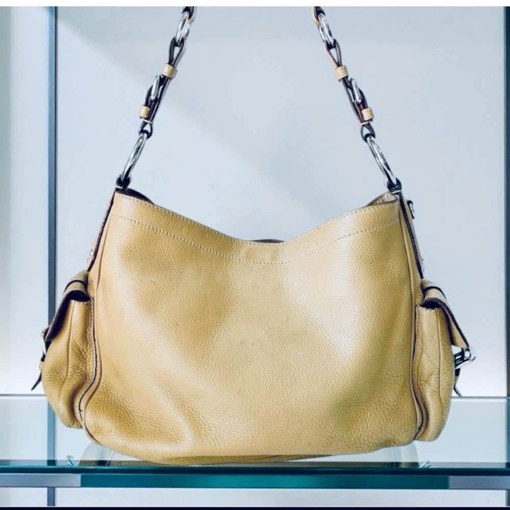 AUTHENTIC PRADA VITELLO DAINO BUTTERY TAN PEBBLE LEATHER HOBO LUXE SHOULDER BAG. - Picture 7 of 14